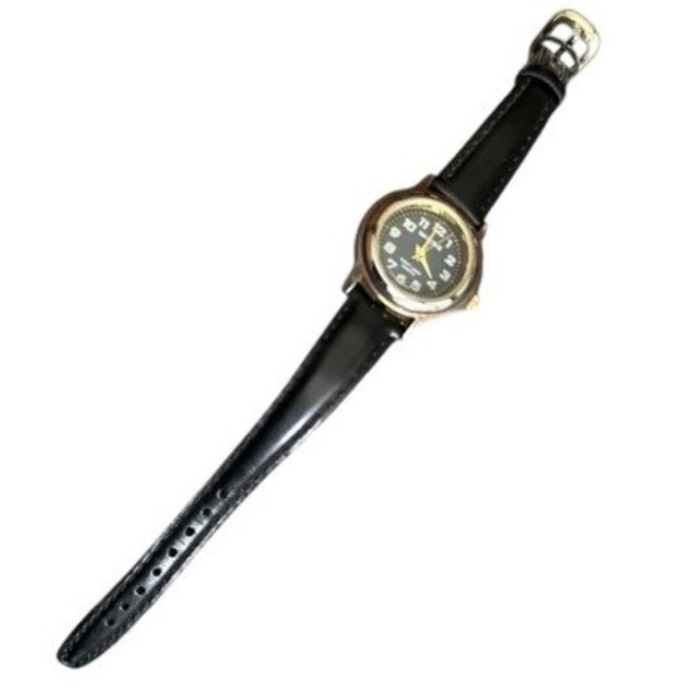 Advance Watch It Womens Black Leather Gold Tone Night Light‎ Watch EZC78603W
